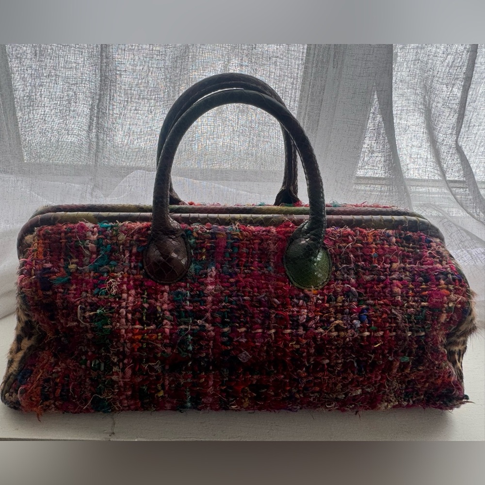 Clever Carriage Multicolor Tweed Women's Bag with snakeskin and leopard accents